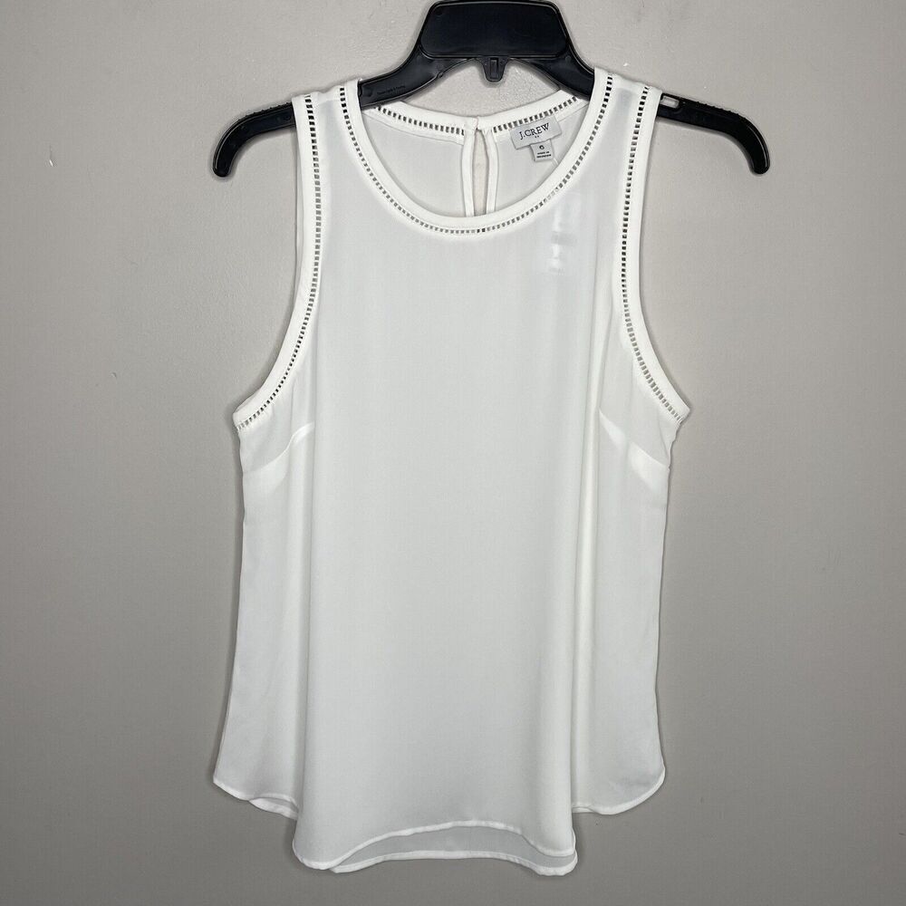 J Crew Top Women 6 Ivory Sleeveless New Ladder Trim Lightweight Ad366